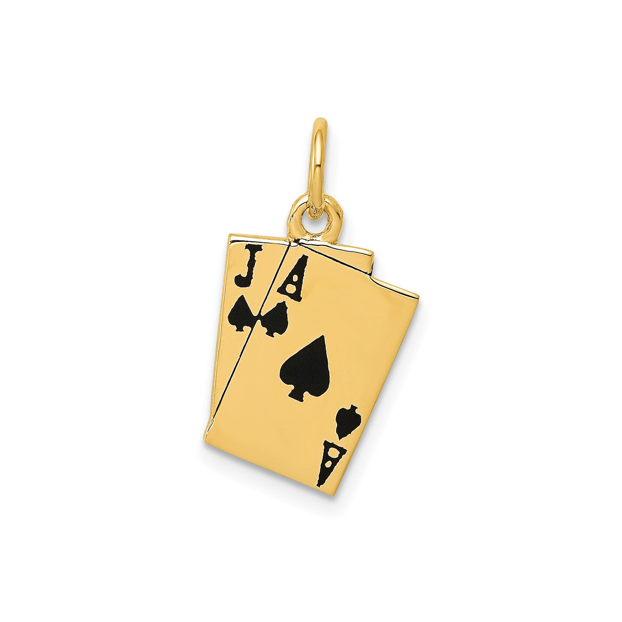 14k Yellow Gold Blackjack Playing Cards Pendant with Jack and Ace of Spades, Casino Style Charm