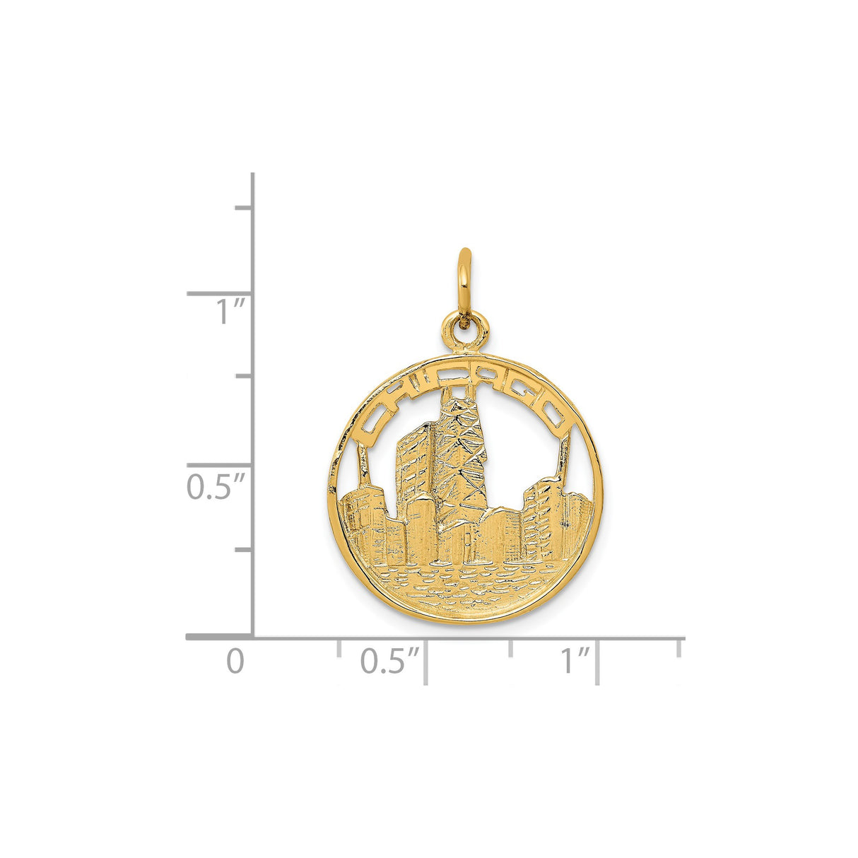 14k Yellow Gold Chicago Skyline Pendant with Cutout Cityscape Design