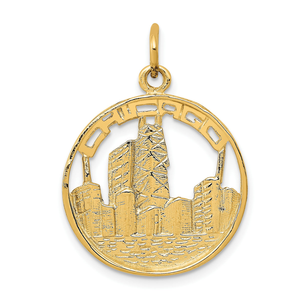 14k Yellow Gold Chicago Skyline Pendant with Cutout Cityscape Design