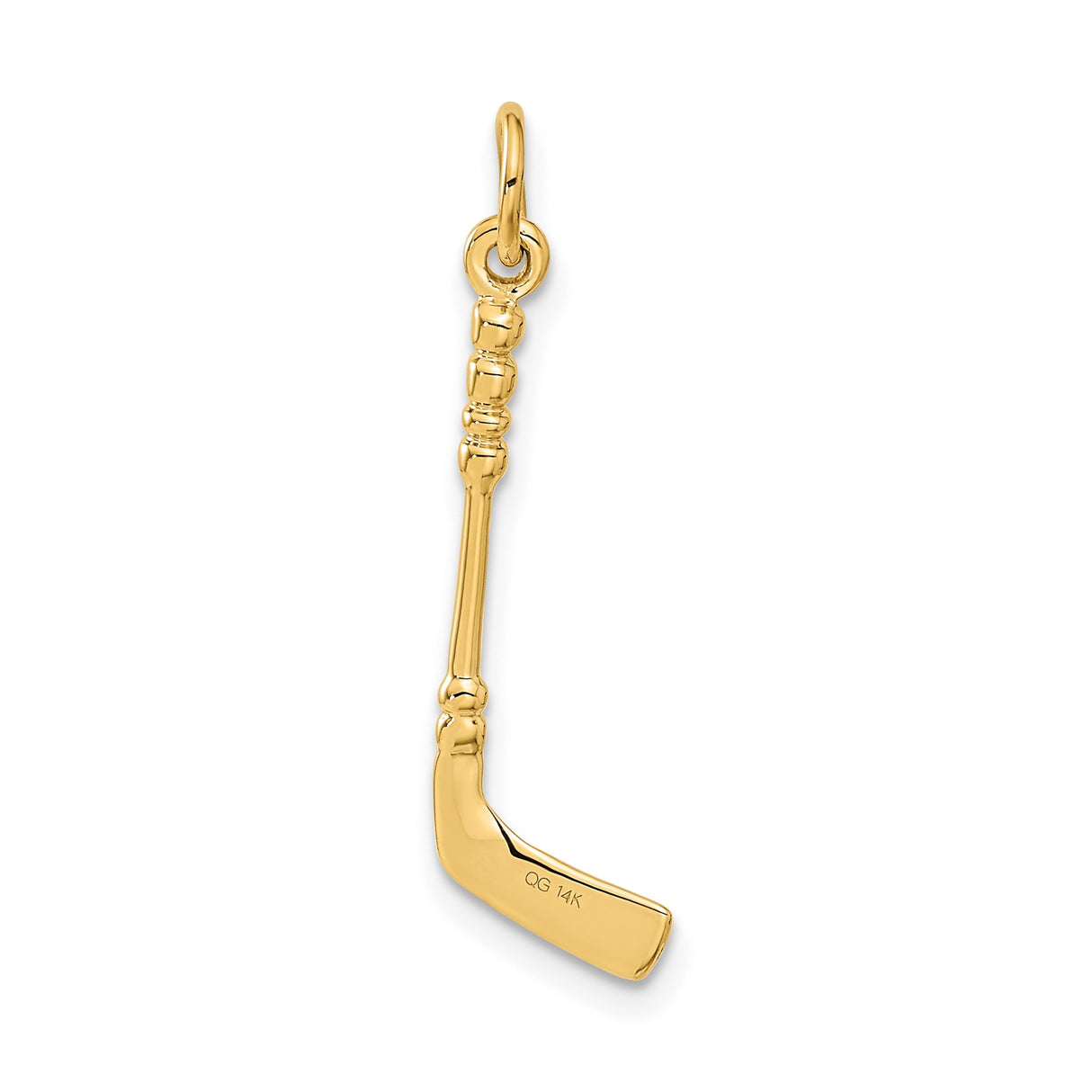 14k Yellow Gold Hockey Stick Pendant with Puck Detail, Unisex Sports Charm