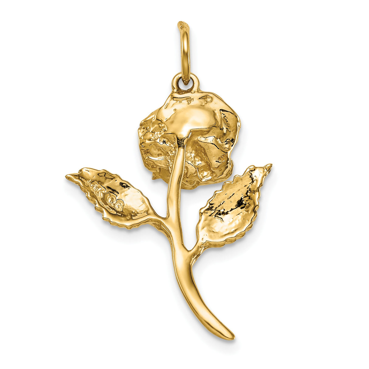 14k Yellow Gold Rose Flower Pendant with Cubic Zirconia, Botanical Design Charm for Women