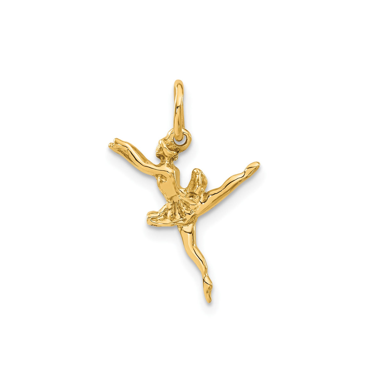 14k Yellow Gold Ballerina Pendant, Graceful Dancer with Detailed Tutu, Ballet Charm for Women