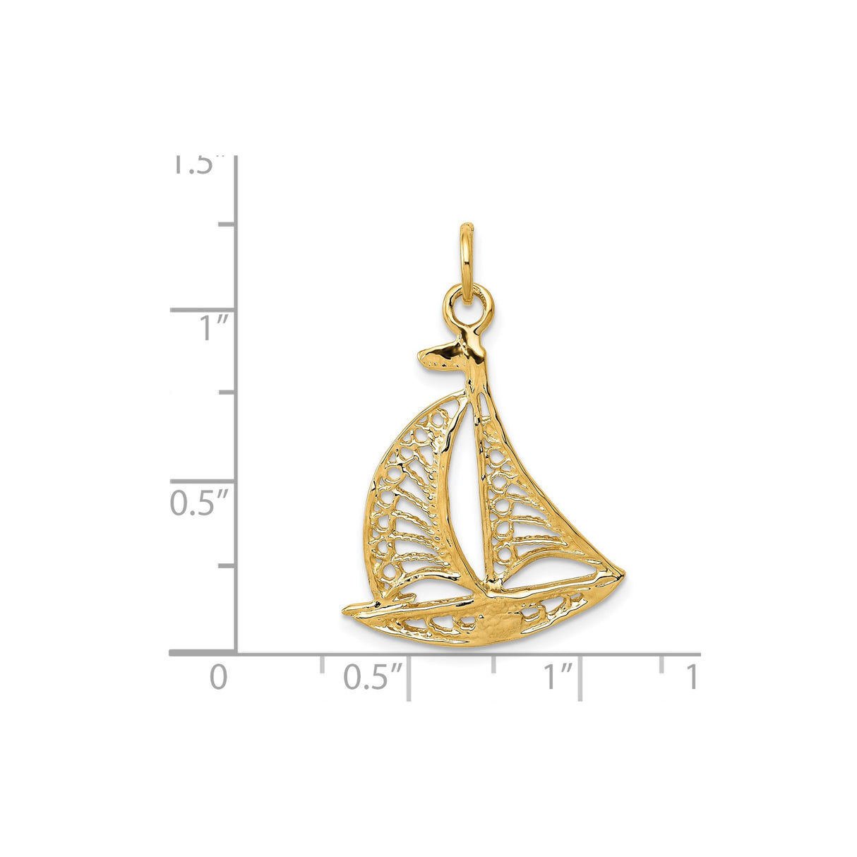14k Yellow Gold Sailboat Pendant with Openwork Filigree Design, Nautical Coastal Theme