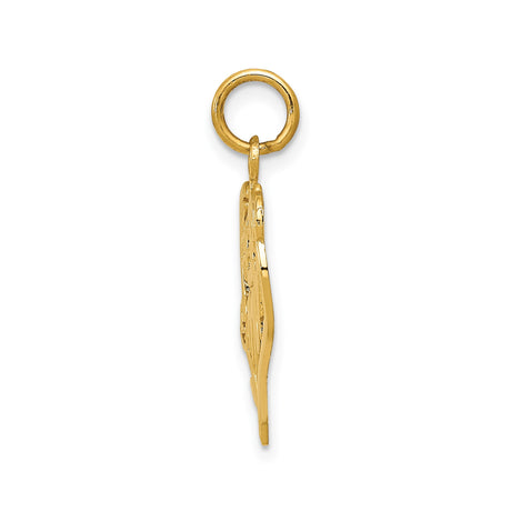 14k Yellow Gold Heart Pendant with #1 Mom Text, Floral and Vine Accents