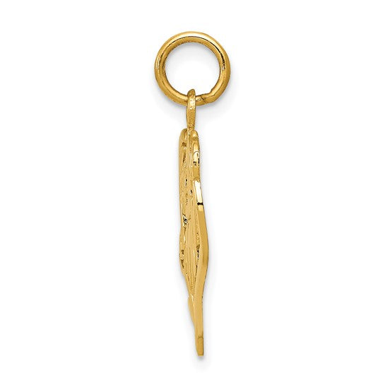 14k Yellow Gold Heart Pendant with #1 Mom Text, Floral and Vine Accents