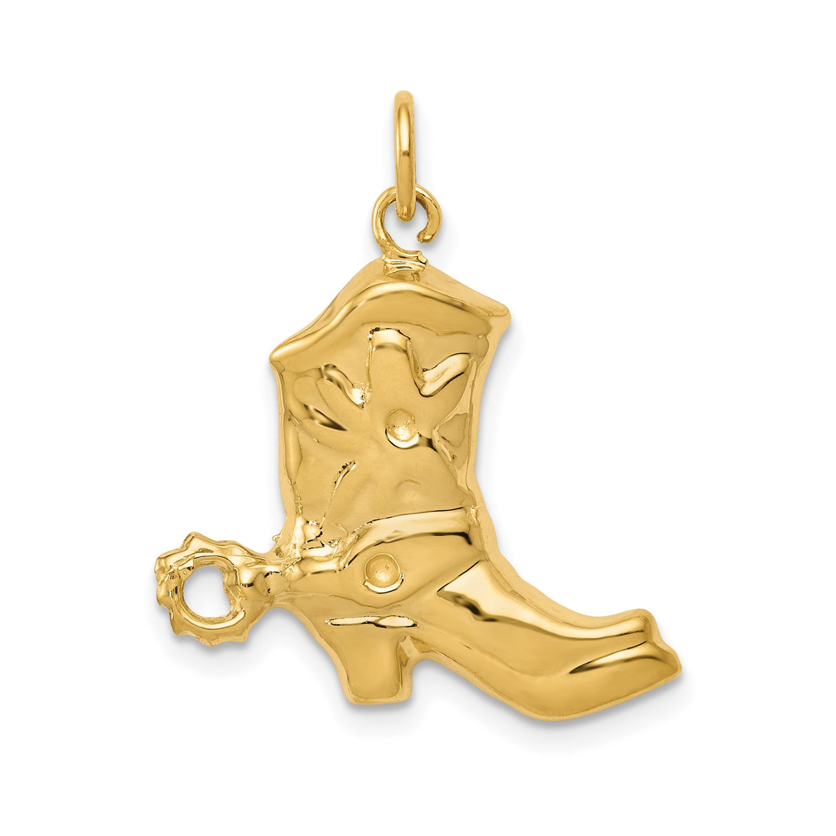 14k Yellow Gold Cowboy Boot Pendant with Western Spur Design, Country Style Charm