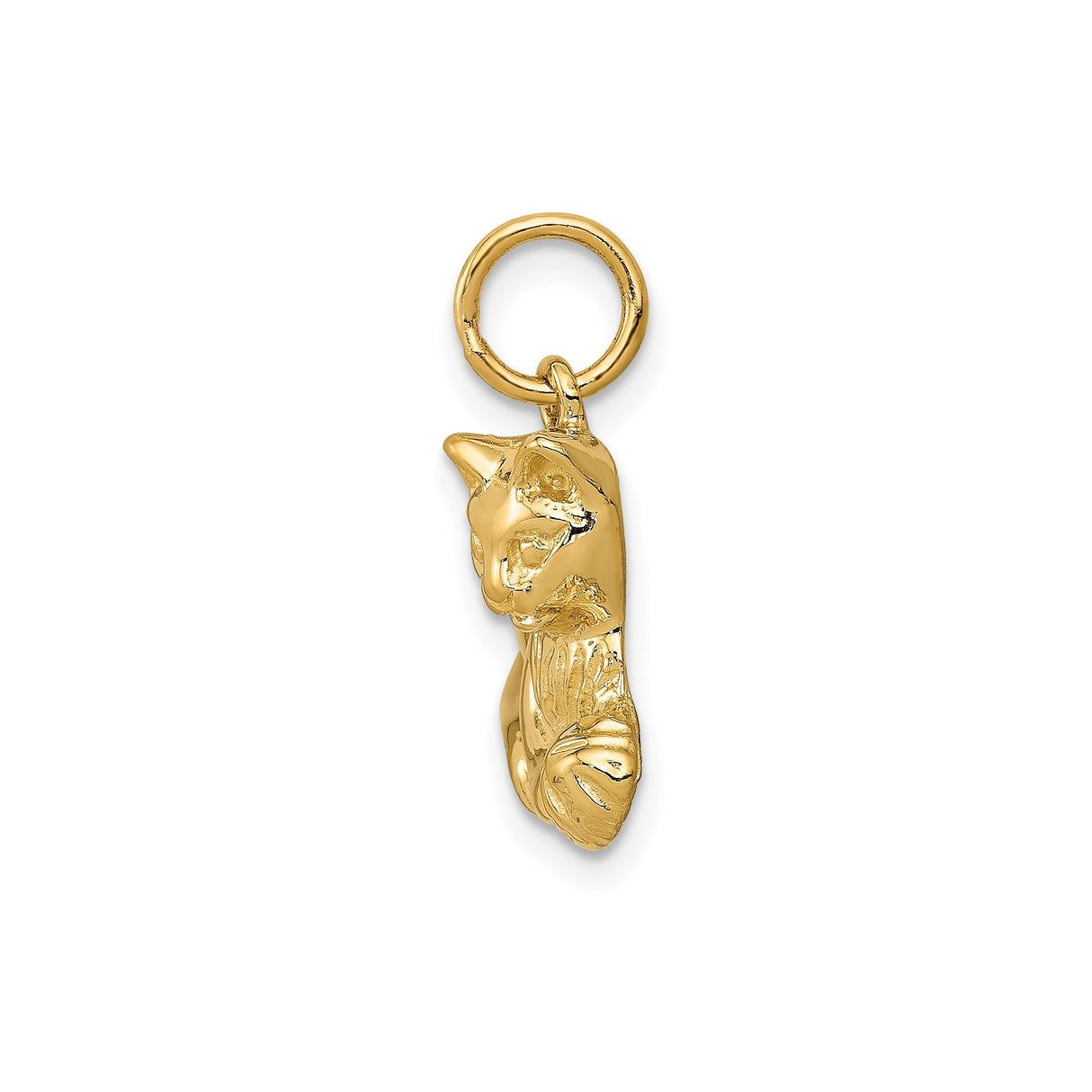 14k Yellow Gold Cat Pendant with Ball, Playful Kitten Charm for Women