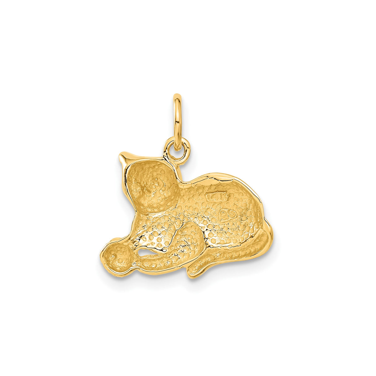 14k Yellow Gold Cat Pendant with Ball, Playful Kitten Charm for Women