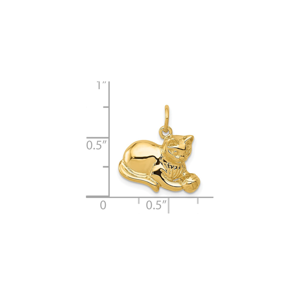 14k Yellow Gold Cat Pendant with Ball, Playful Kitten Charm for Women