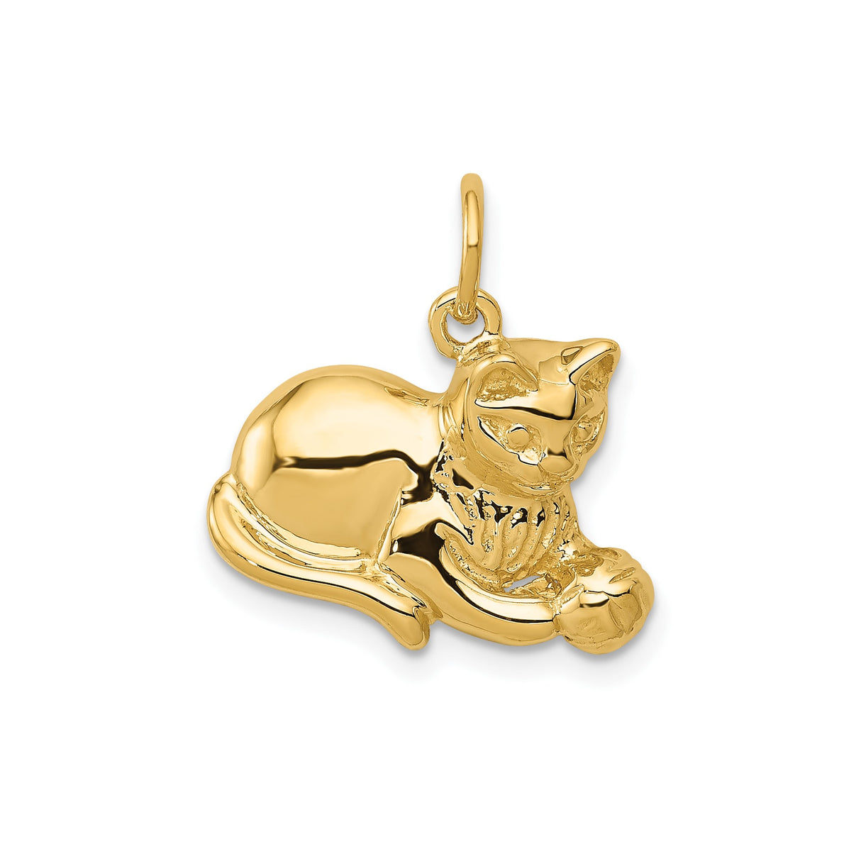 14k Yellow Gold Cat Pendant with Ball, Playful Kitten Charm for Women