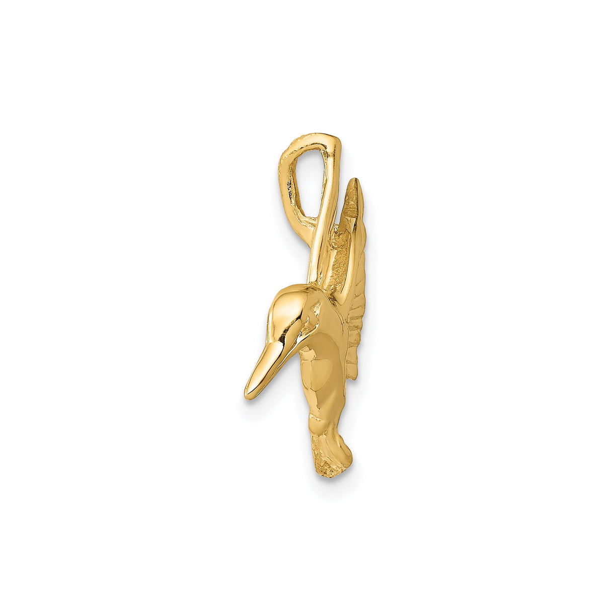 14k Yellow Gold Hummingbird Pendant, Detailed Flying Bird Charm for Women