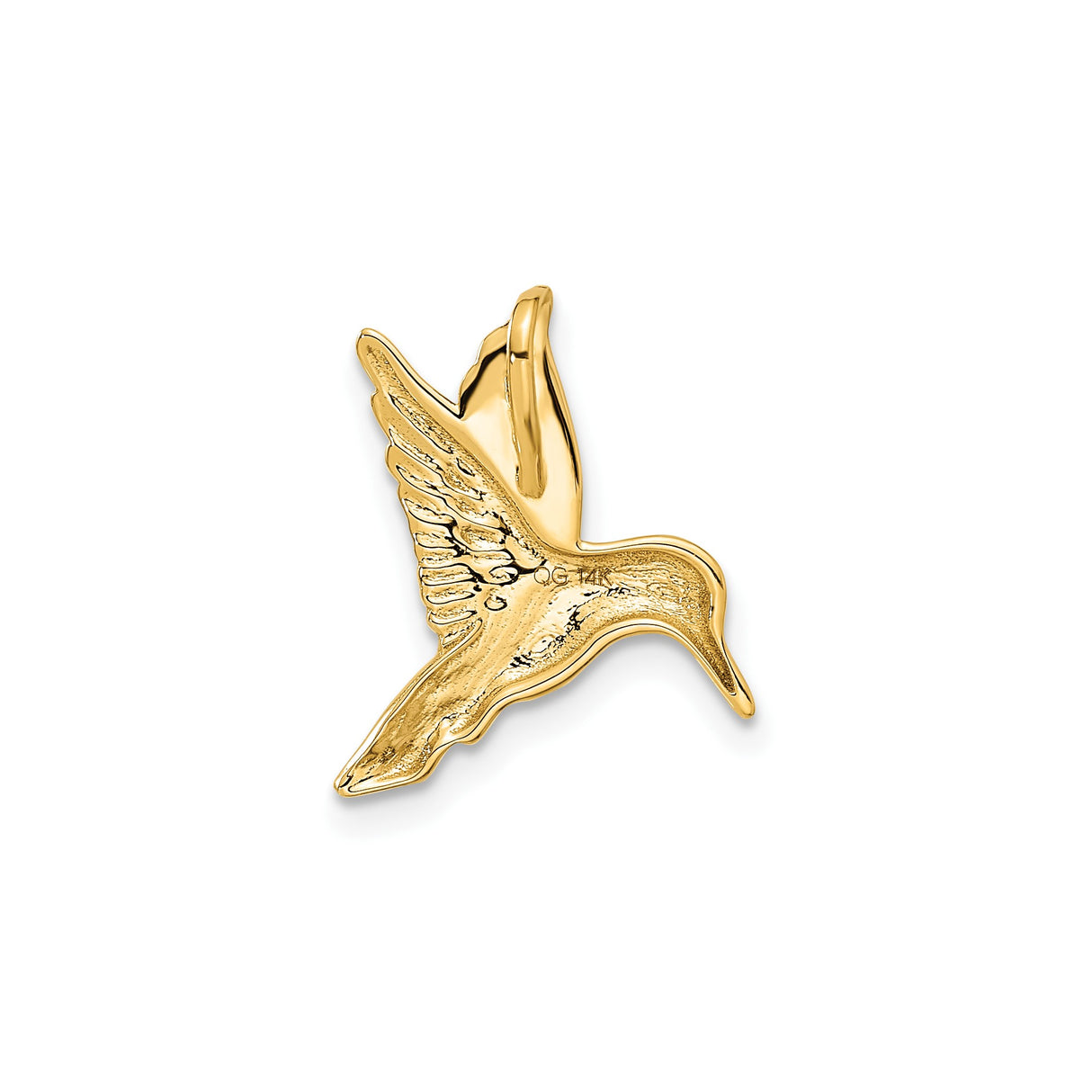14k Yellow Gold Hummingbird Pendant, Detailed Flying Bird Charm for Women