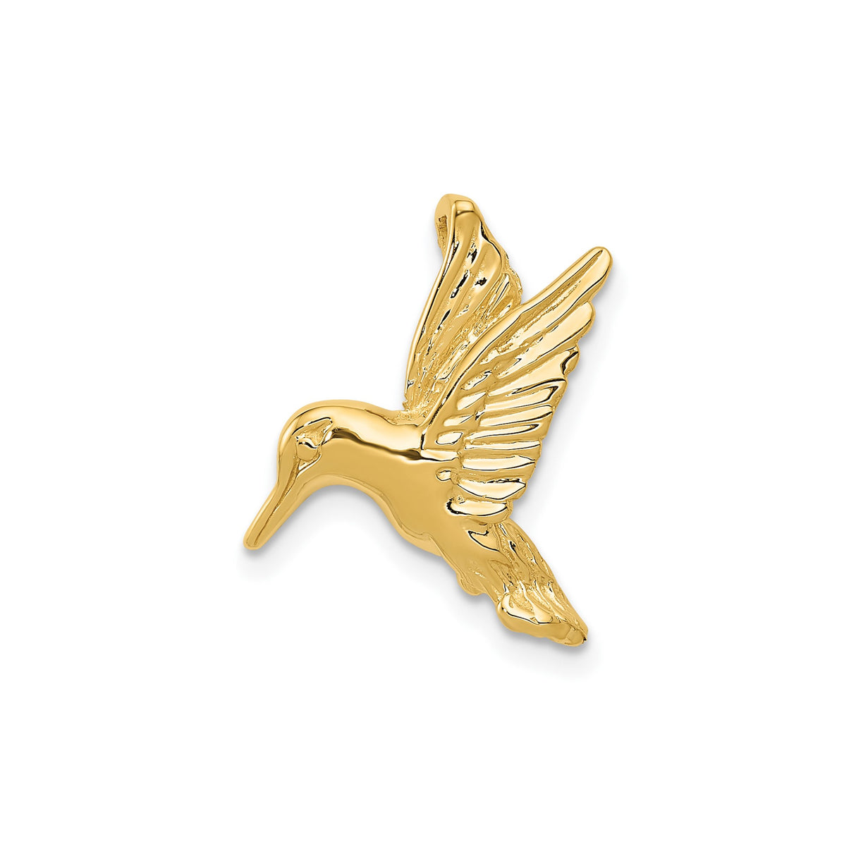 14k Yellow Gold Hummingbird Pendant, Detailed Flying Bird Charm for Women
