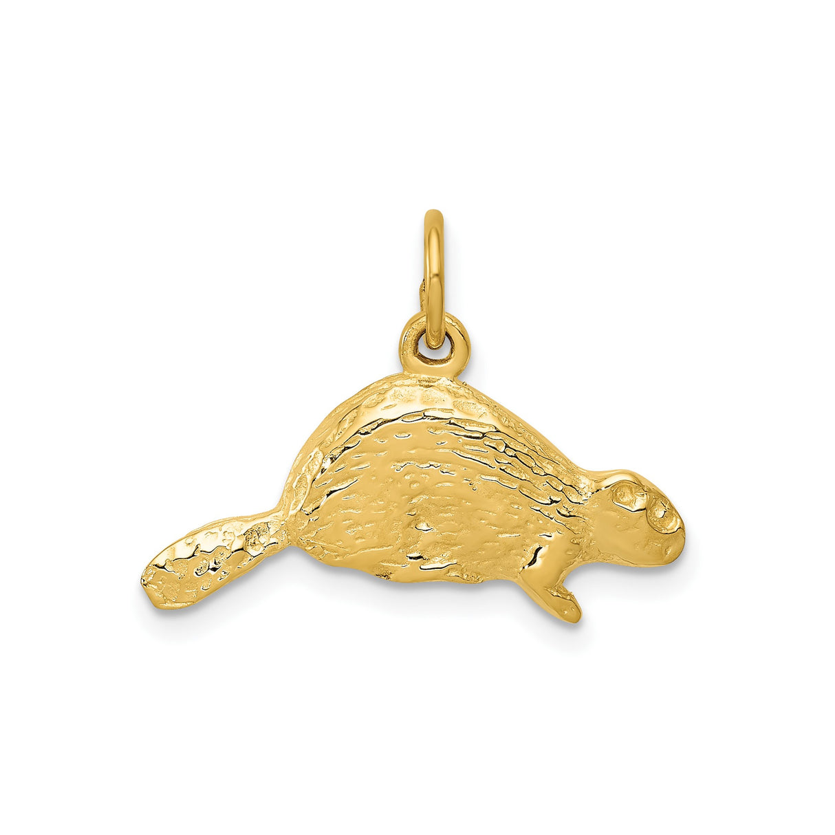 14k Yellow Gold Beaver Pendant Charm, Realistic Wildlife Animal Design