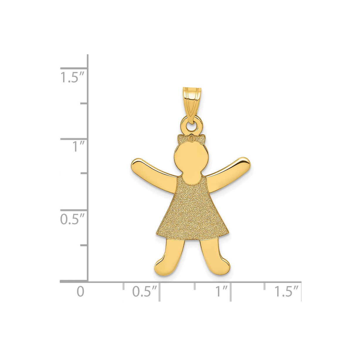 14k Yellow Gold Girl Silhouette Pendant with Textured Dress and Bow Detail