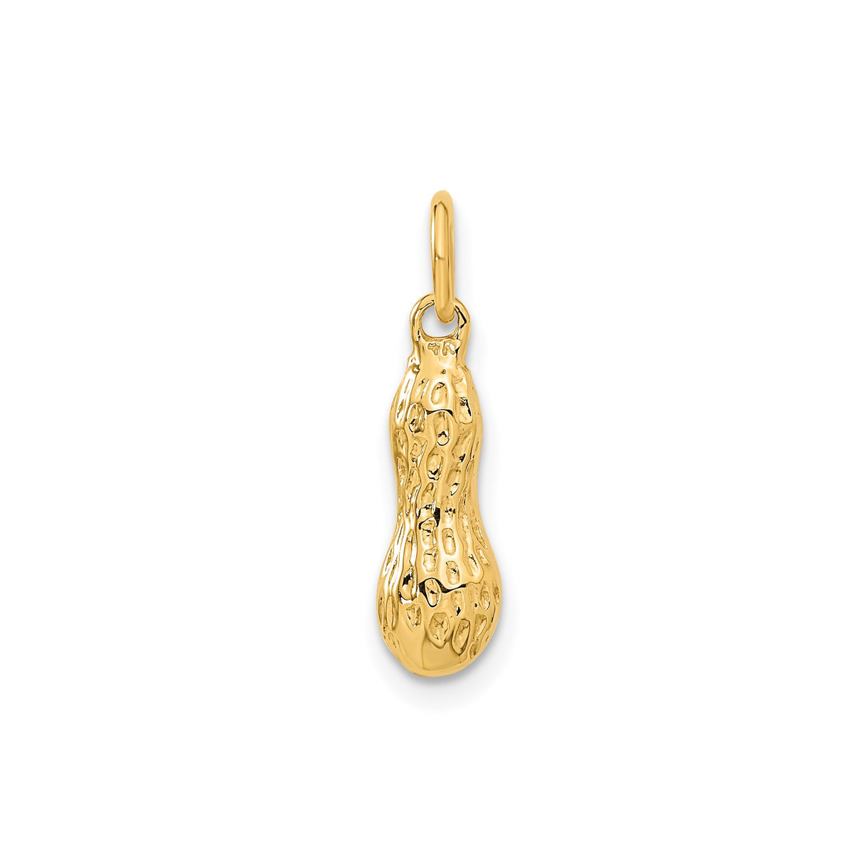 14k Yellow Gold Peanut Charm Pendant with Realistic Shell Texture, Unisex Lucky Jewelry