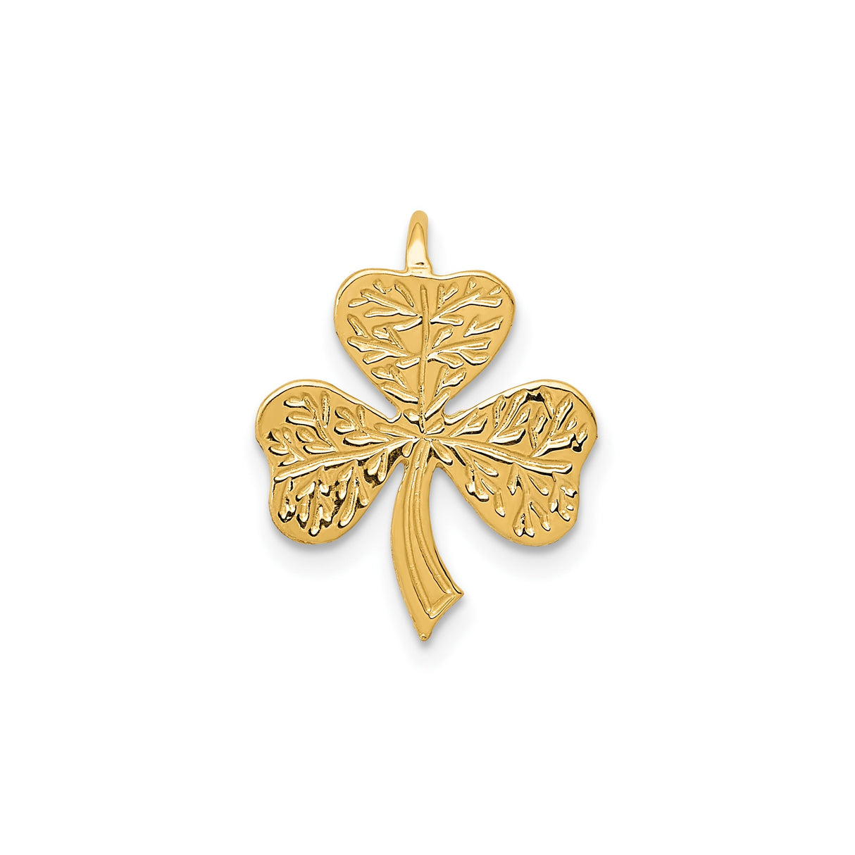 14k Yellow Gold Shamrock Pendant with Detailed Three-Leaf Clover Design, Celtic Irish Charm