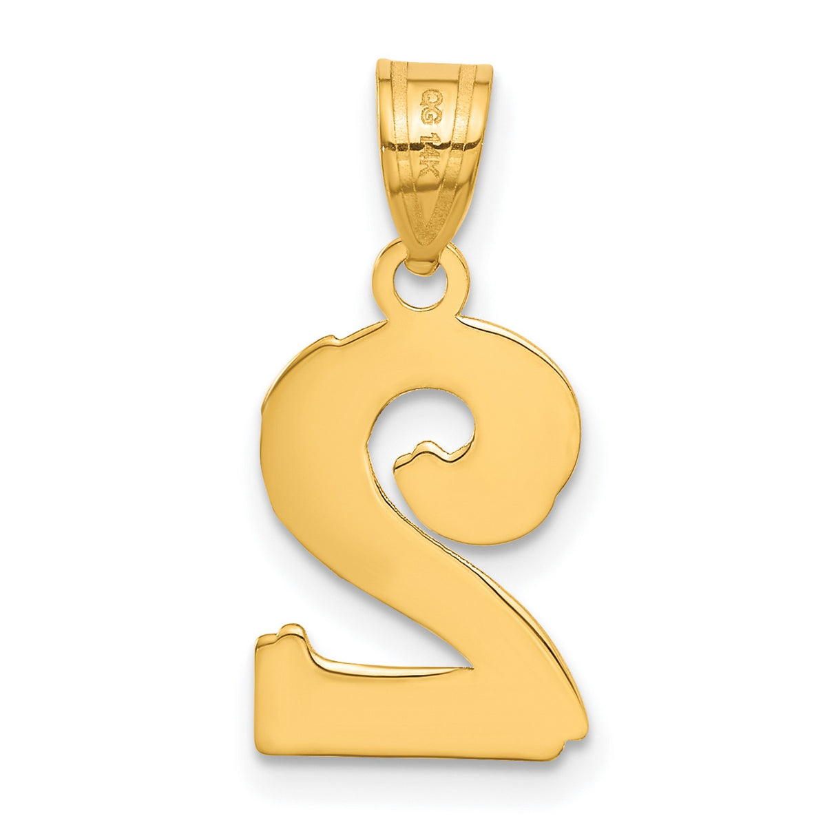 14k Yellow Gold Number Two Pendant, Polished Textured Unisex Charm