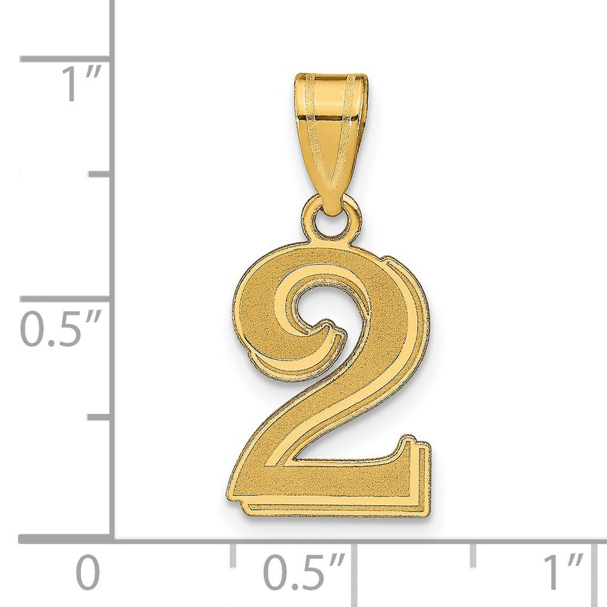 14k Yellow Gold Number Two Pendant, Polished Textured Unisex Charm