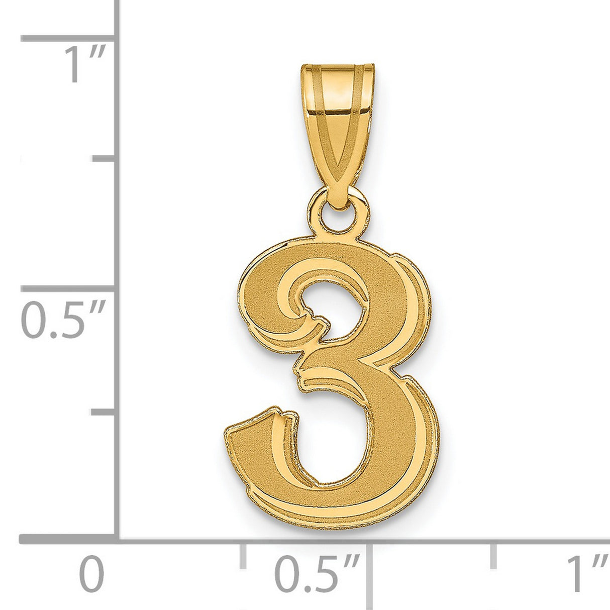 14k Yellow Gold Number 3 Pendant Charm, Solid Serif Style Digit for Women or Unisex Wear