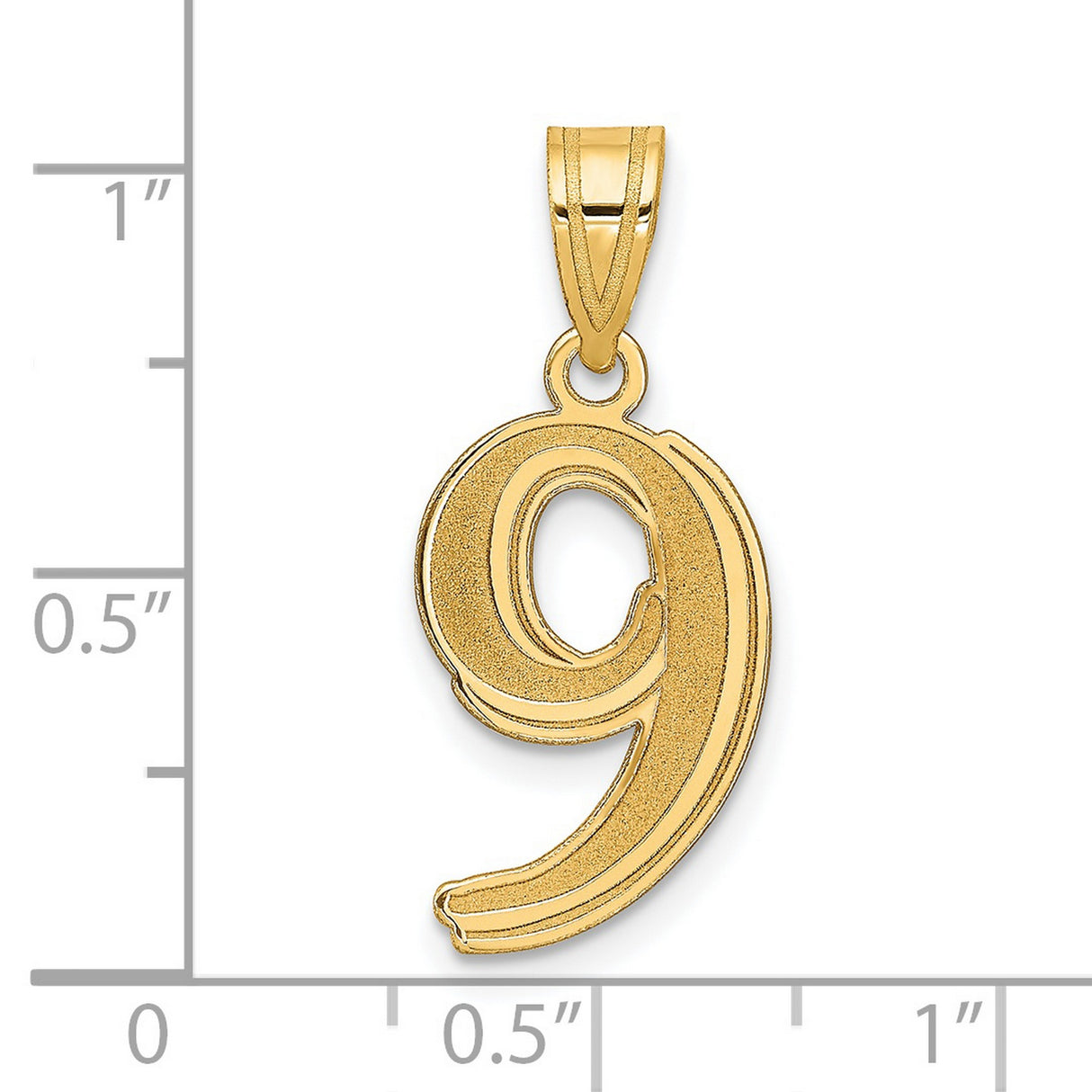 14k Yellow Gold Number 9 Pendant, Polished and Textured Modern Numeric Charm, Unisex