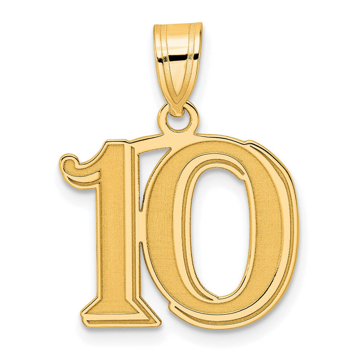Polished Etched Number 10 Charm Pendant in Real 14k Yellow Gold