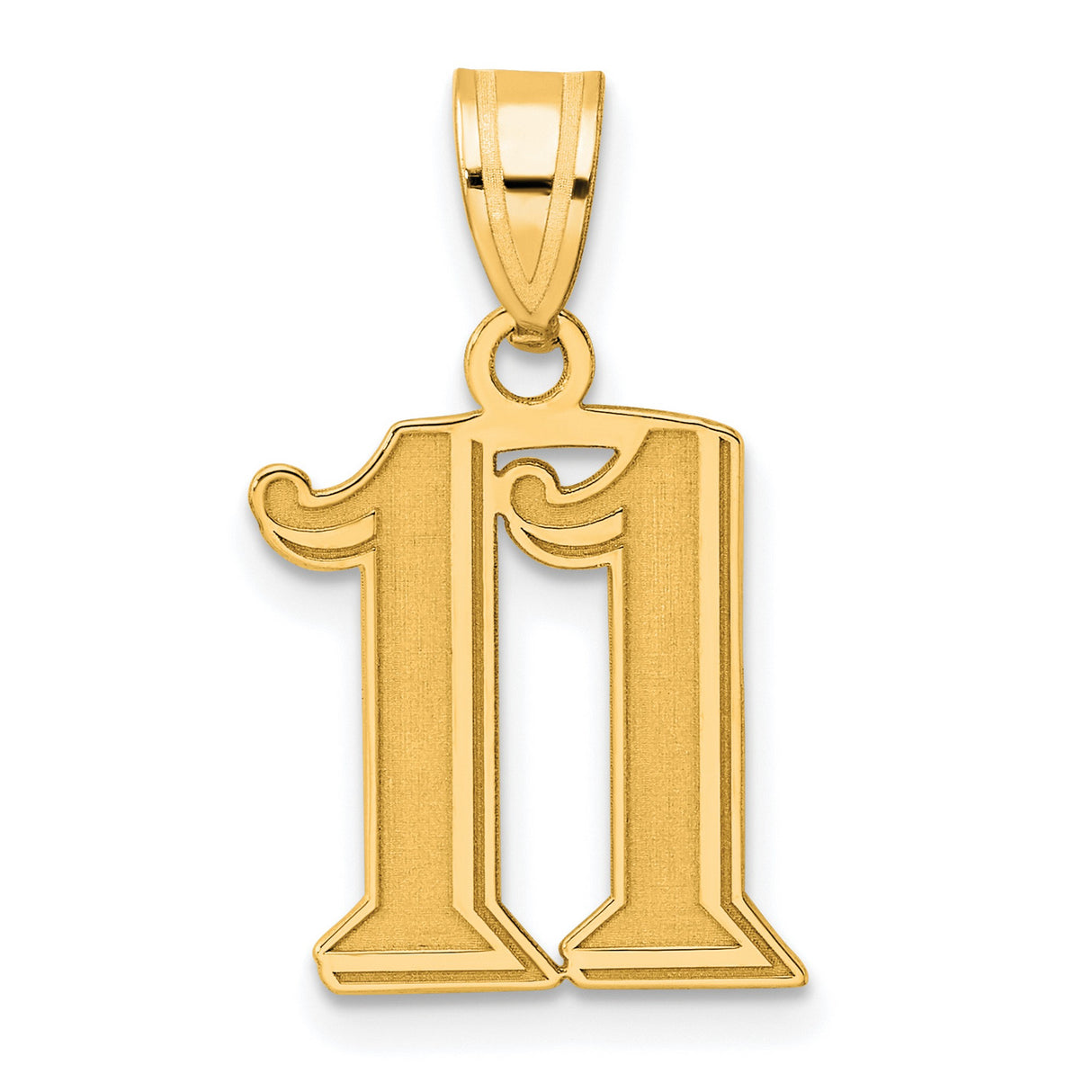 Polished Etched Number 11 Charm Pendant in Real 14k Yellow Gold