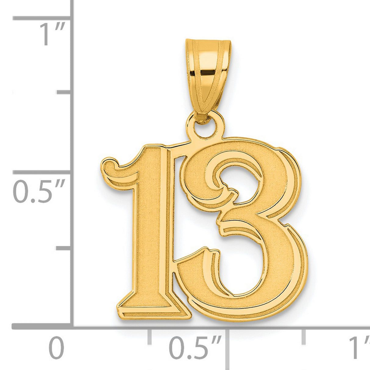 Polished Etched Number 13 Charm Pendant in Real 14k Yellow Gold