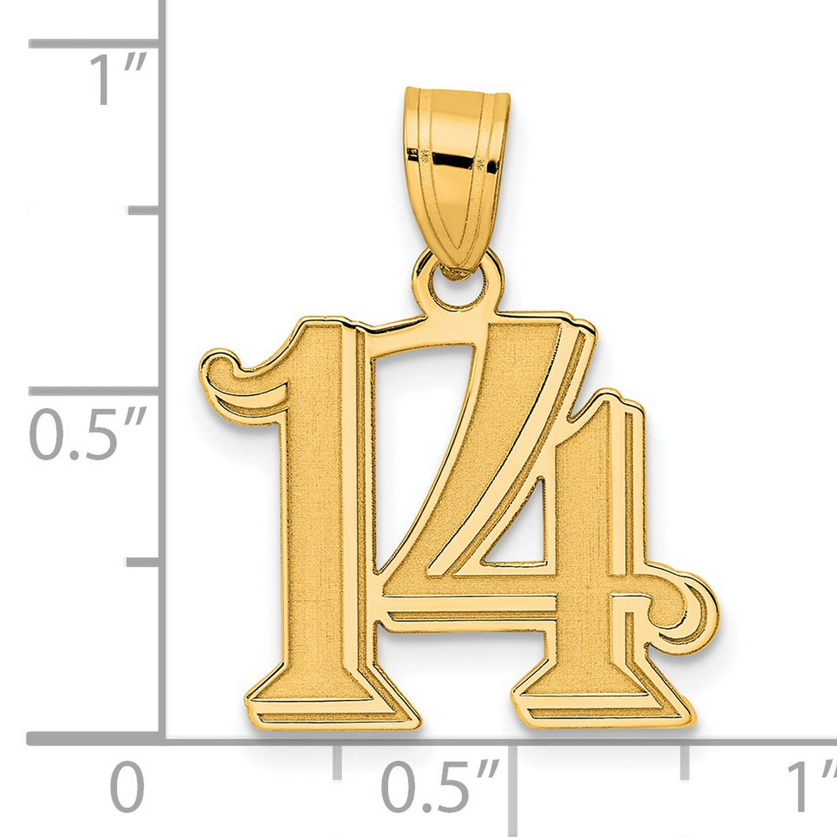 Polished Etched Number 14 Charm Pendant in Real 14k Yellow Gold