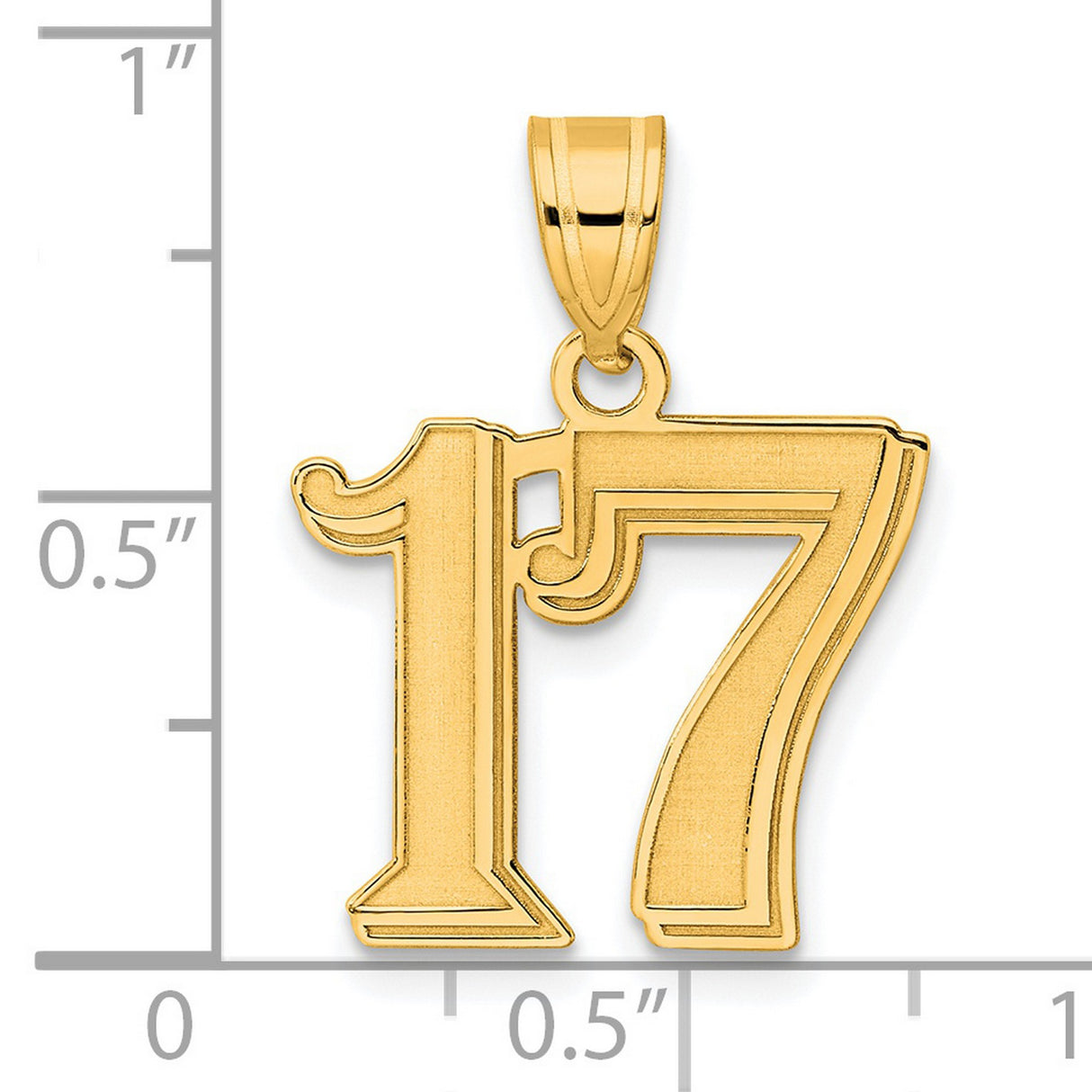 Polished Etched Number 17 Charm Pendant in Real 14k Yellow Gold