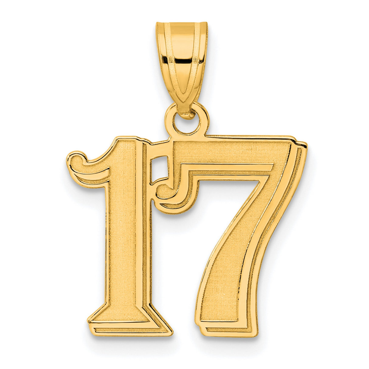Polished Etched Number 17 Charm Pendant in Real 14k Yellow Gold