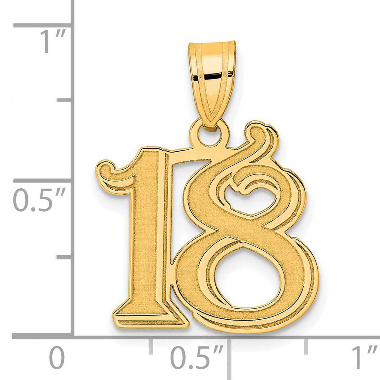 Polished Etched Number 18 Charm Pendant in Real 14k Yellow Gold