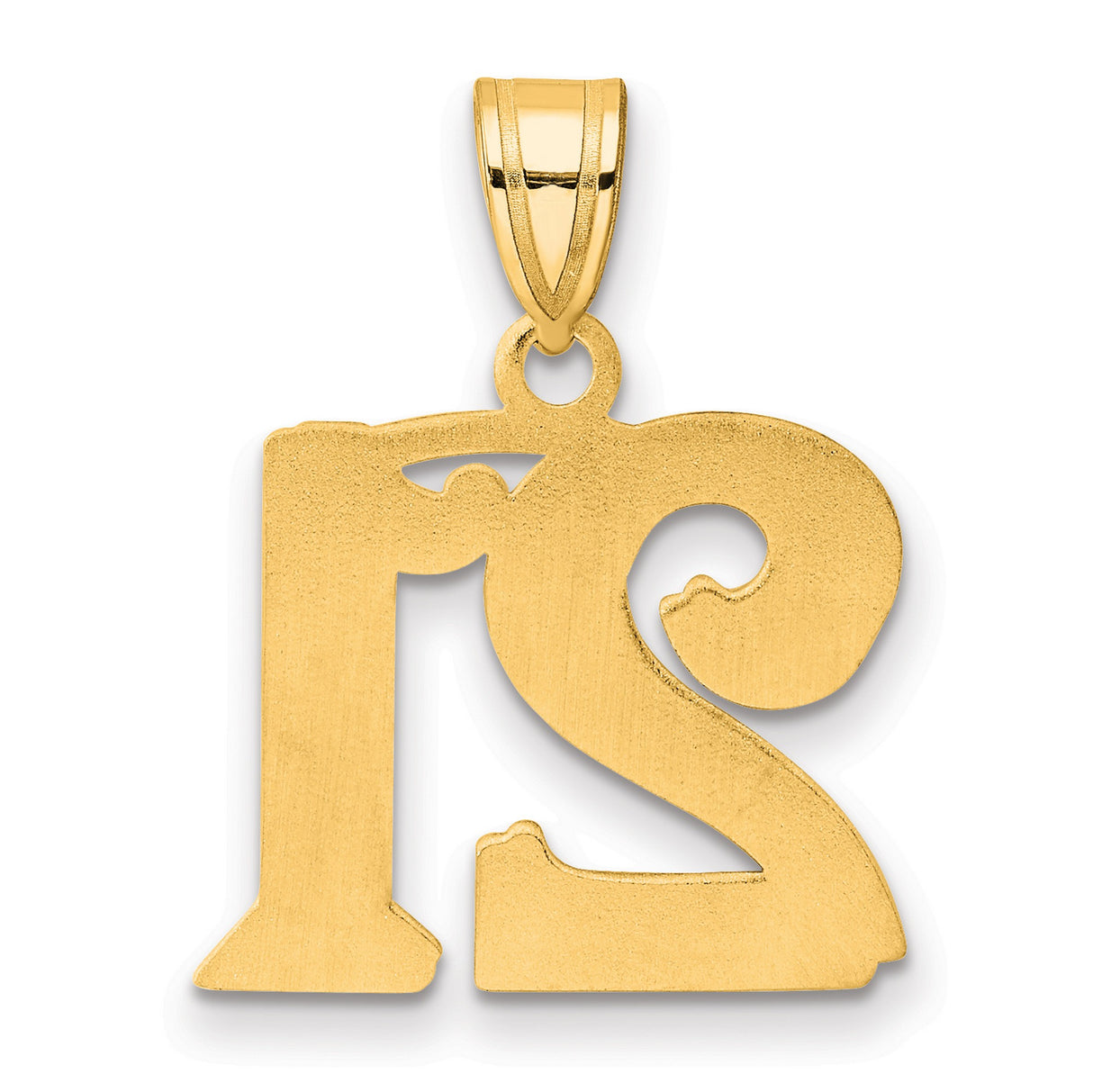 Polished Etched Number 21 Charm Pendant in Real 14k Yellow Gold