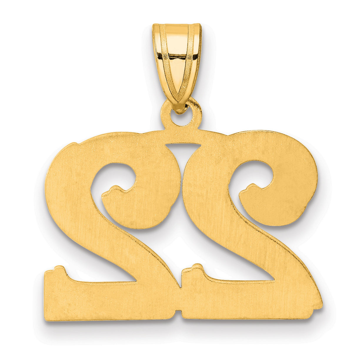 14k Yellow Gold Number 22 Pendant, Bold Unisex Numeric Charm