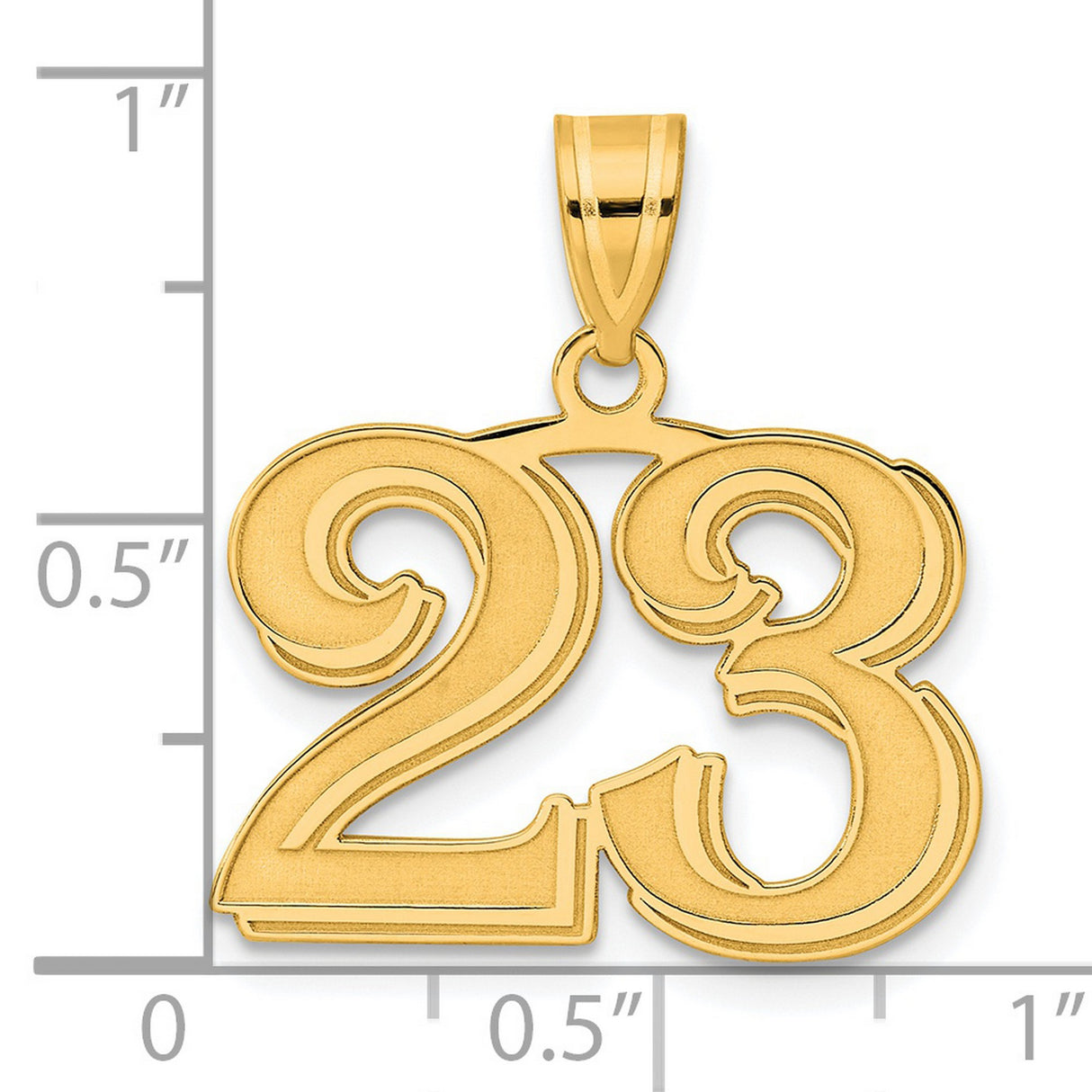 Polished Etched Number 23 Charm Pendant in Real 14k Yellow Gold