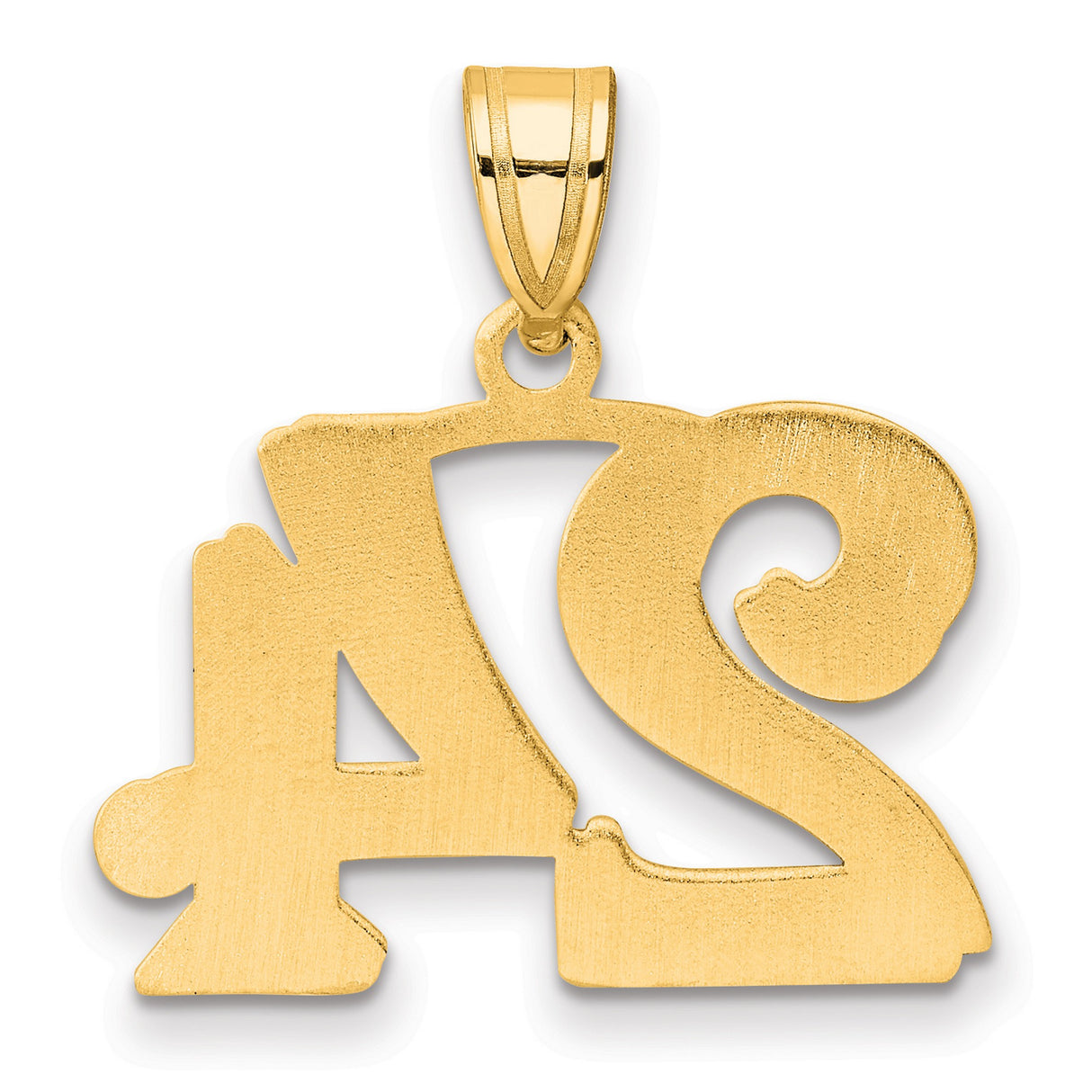 Polished Etched Number 24 Charm Pendant in Real 14k Yellow Gold