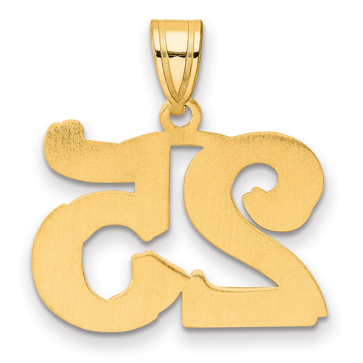 Polished Etched Number 25 Charm Pendant in Real 14k Yellow Gold