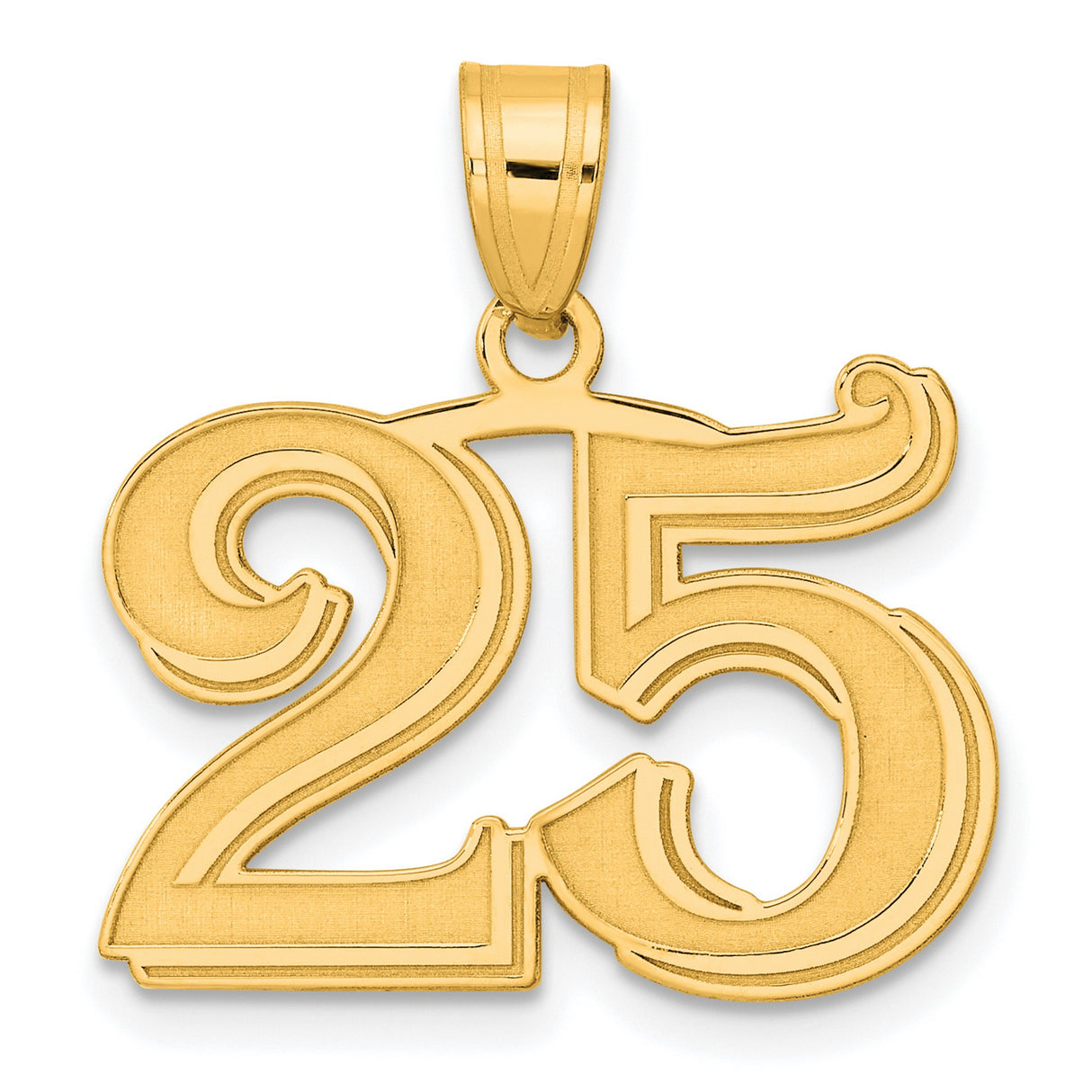 Polished Etched Number 25 Charm Pendant in Real 14k Yellow Gold