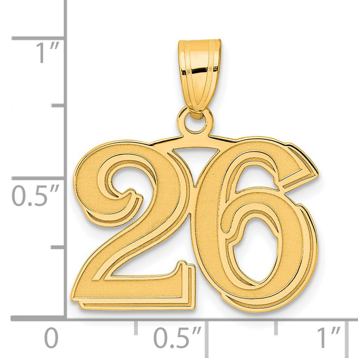 Polished Etched Number 26 Charm Pendant in Real 14k Yellow Gold