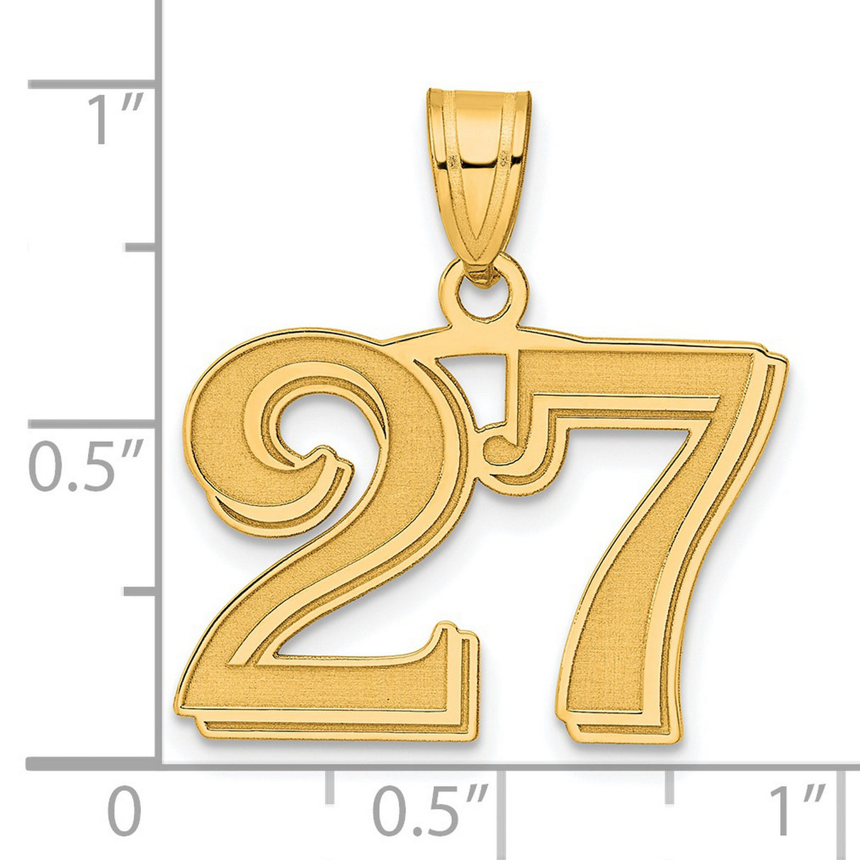 Polished Etched Number 27 Charm Pendant in Real 14k Yellow Gold