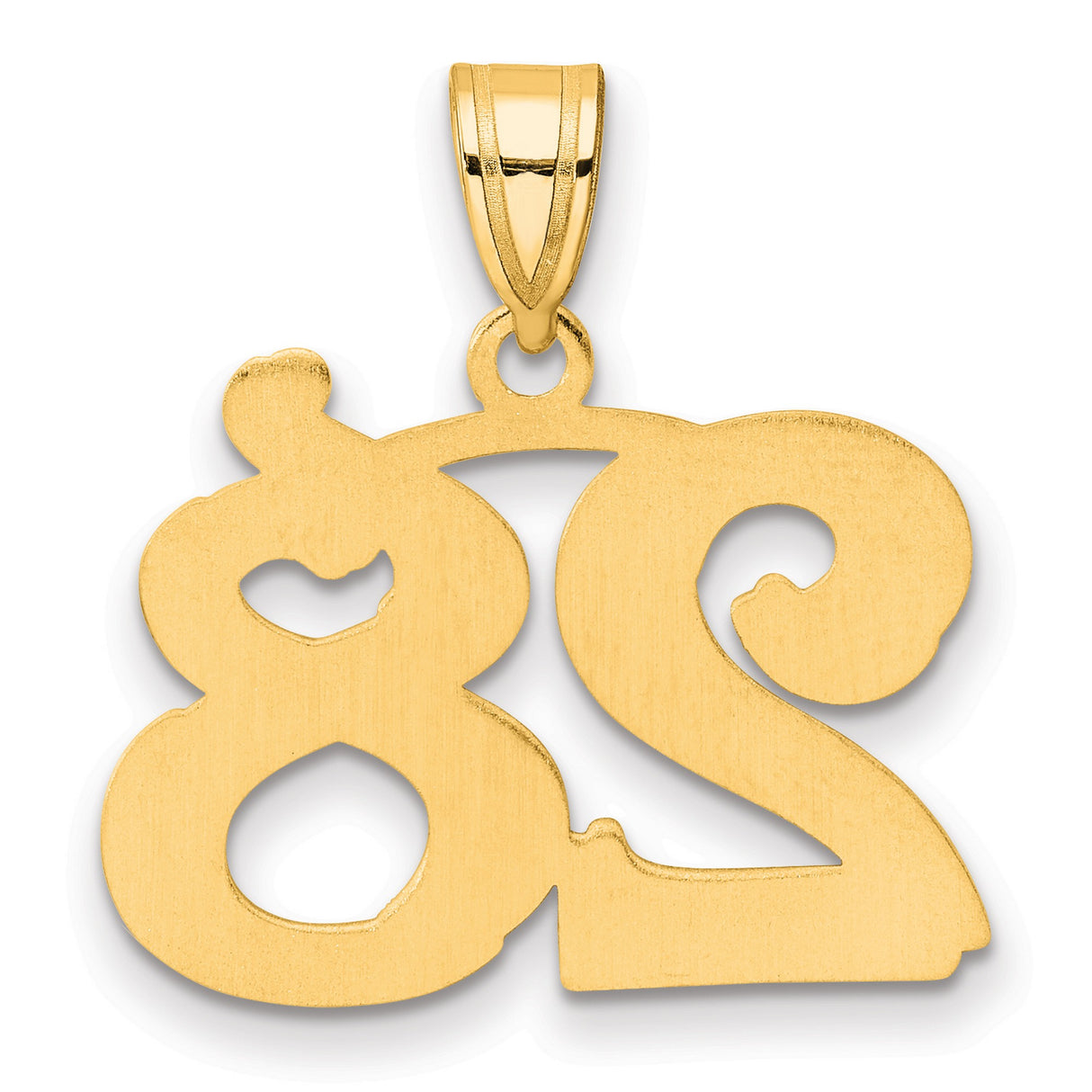 Polished Etched Number 28 Charm Pendant in Real 14k Yellow Gold