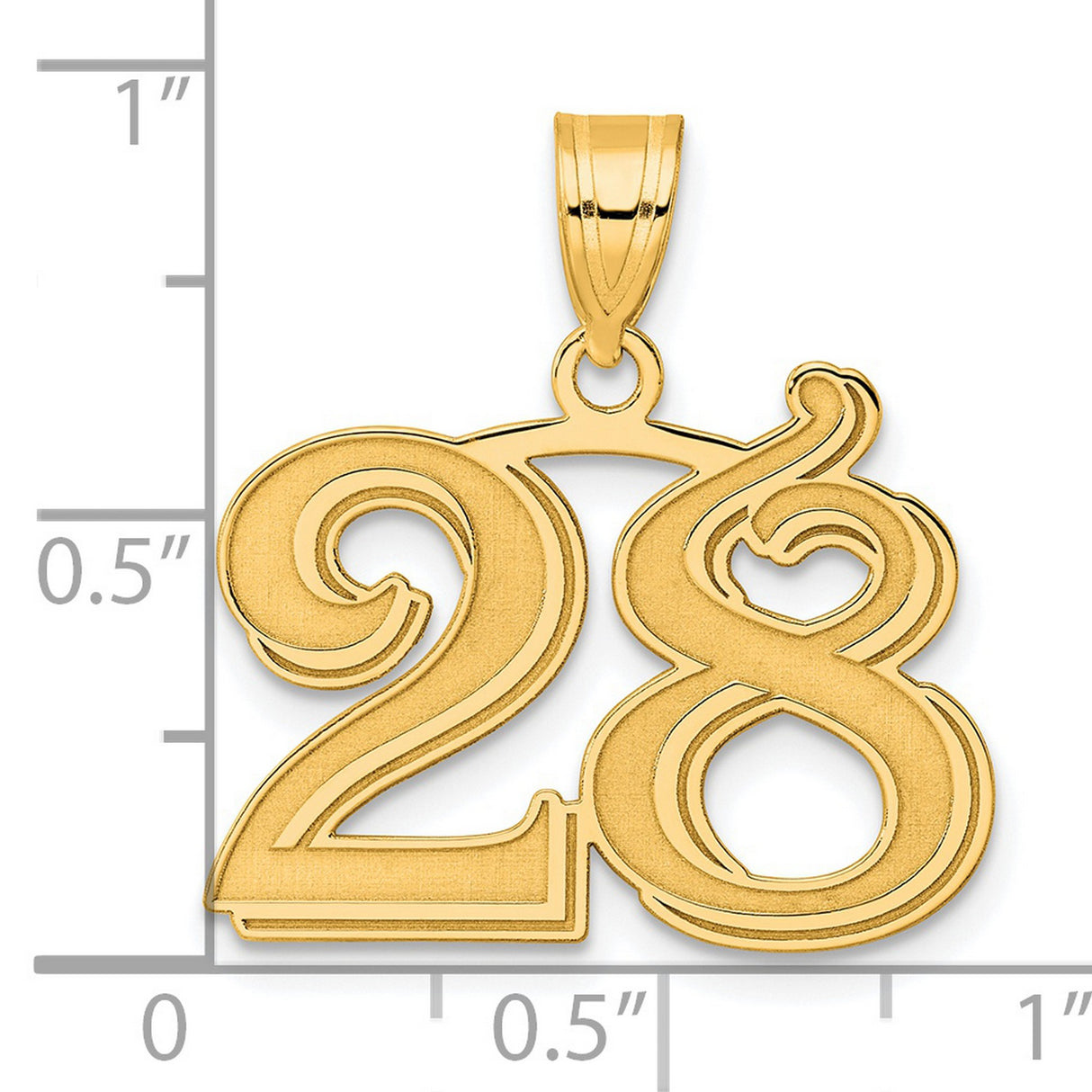 Polished Etched Number 28 Charm Pendant in Real 14k Yellow Gold