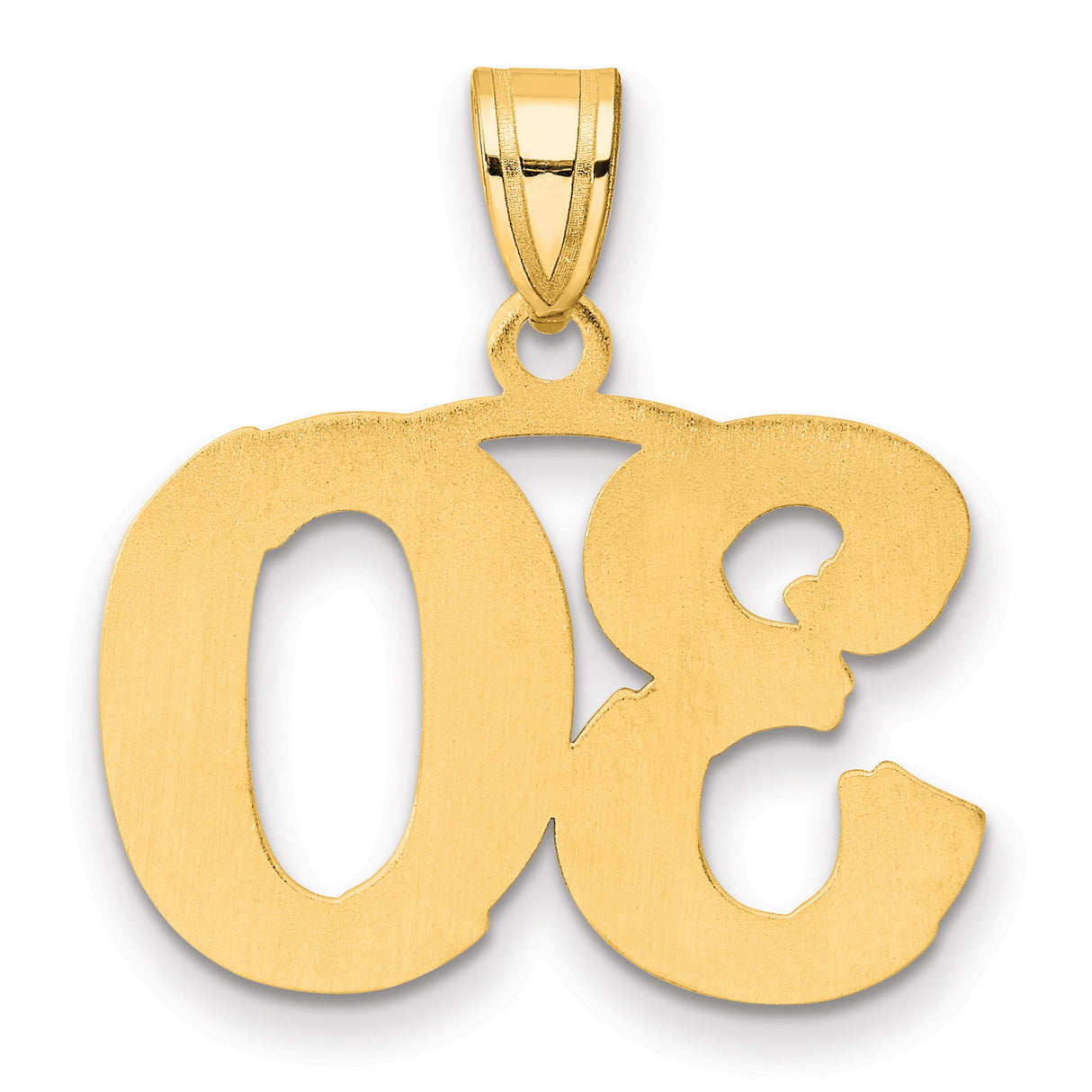 Polished Etched Number 30 Charm Pendant in Real 14k Yellow Gold