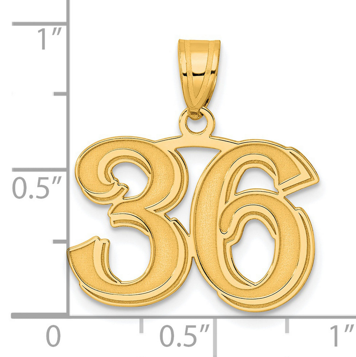 Polished Etched Number 36 Charm Pendant in Real 14k Yellow Gold