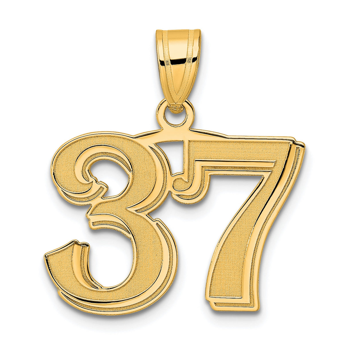 Polished Etched Number 37 Charm Pendant in Real 14k Yellow Gold