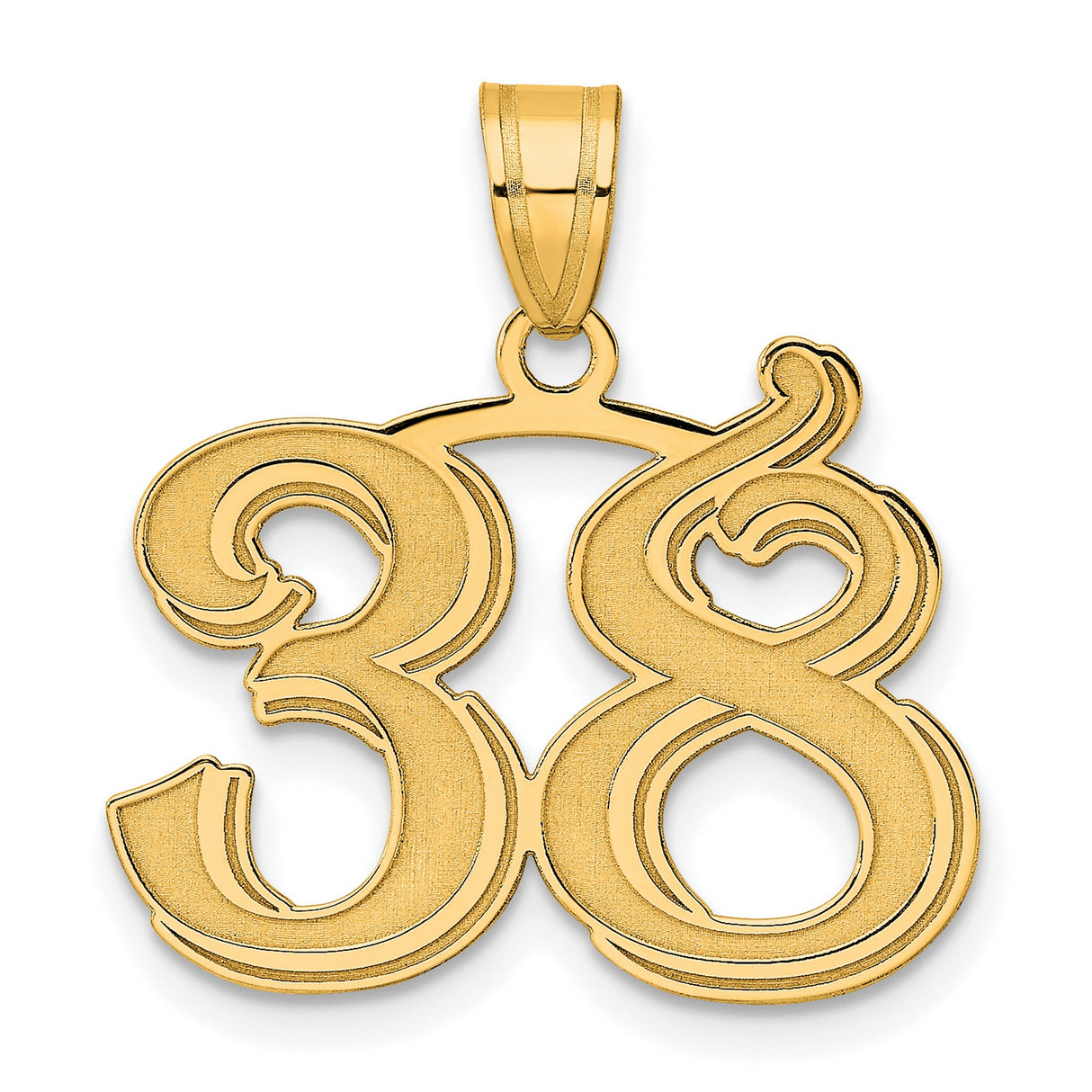 Polished Etched Number 38 Charm Pendant in Real 14k Yellow Gold