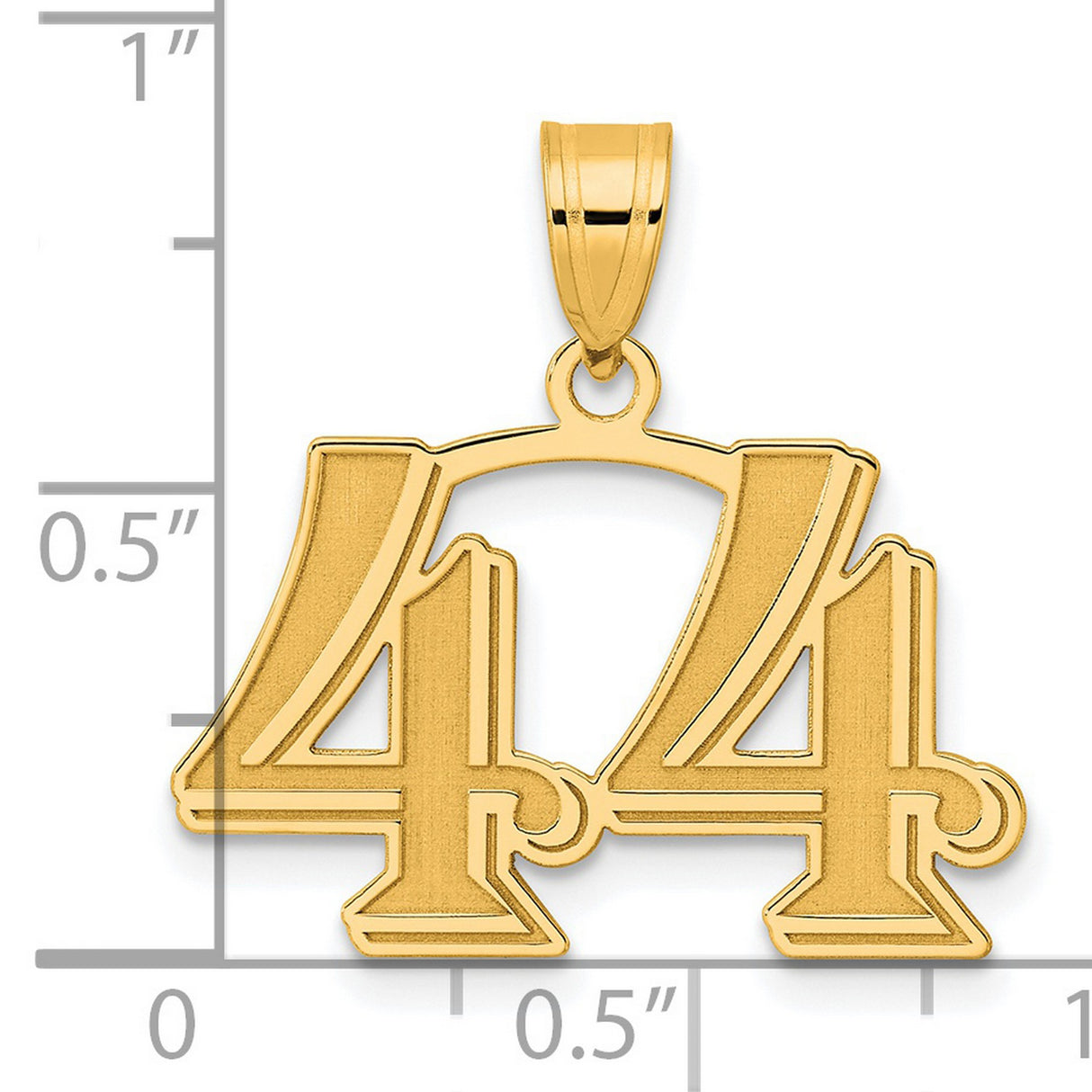 Polished Etched Number 44 Charm Pendant in Real 14k Yellow Gold