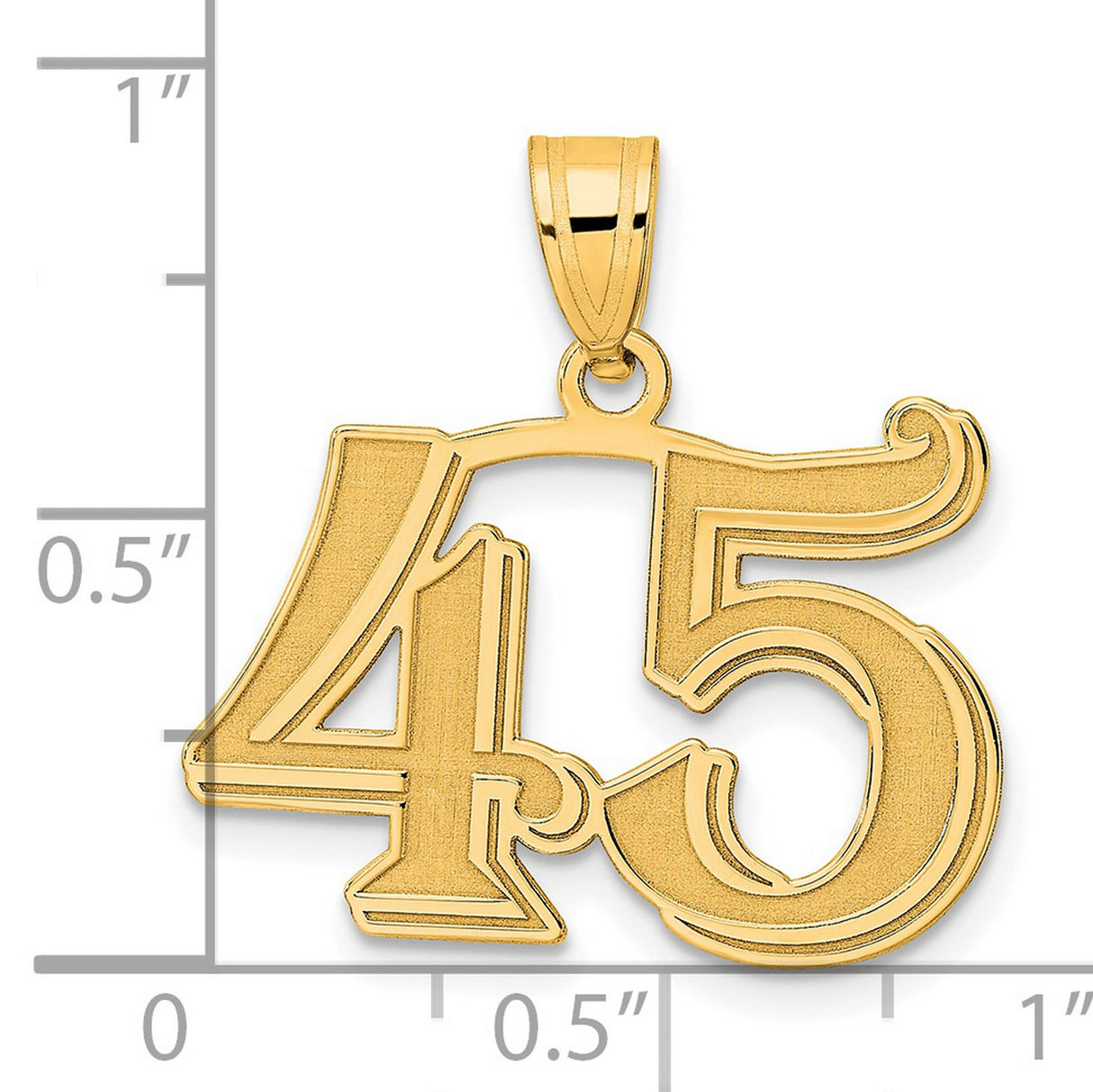 14k Yellow Gold Number 45 Pendant, Bold Etched Numerals with Textured Finish, Unisex Sports Charm