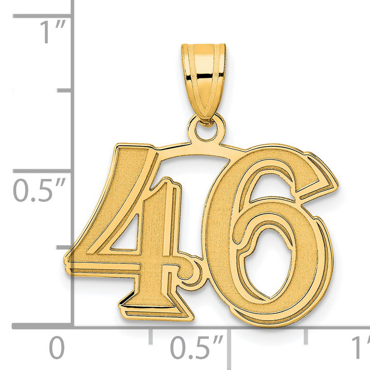 Polished Etched Number 46 Charm Pendant in Real 14k Yellow Gold