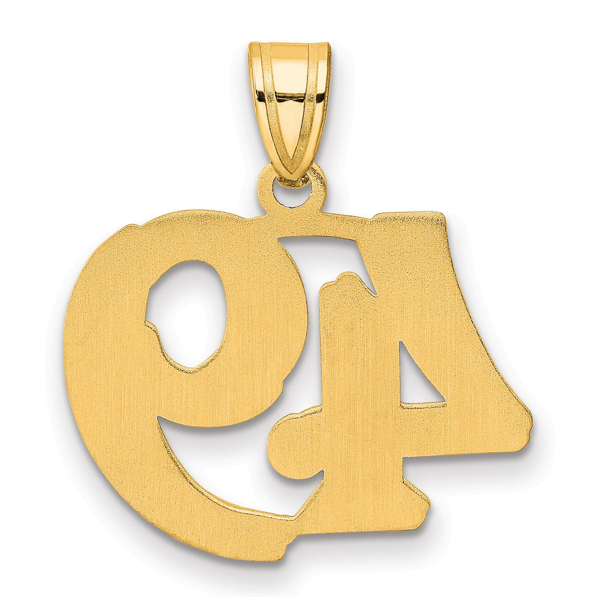 Polished Etched Number 49 Charm Pendant in Real 14k Yellow Gold